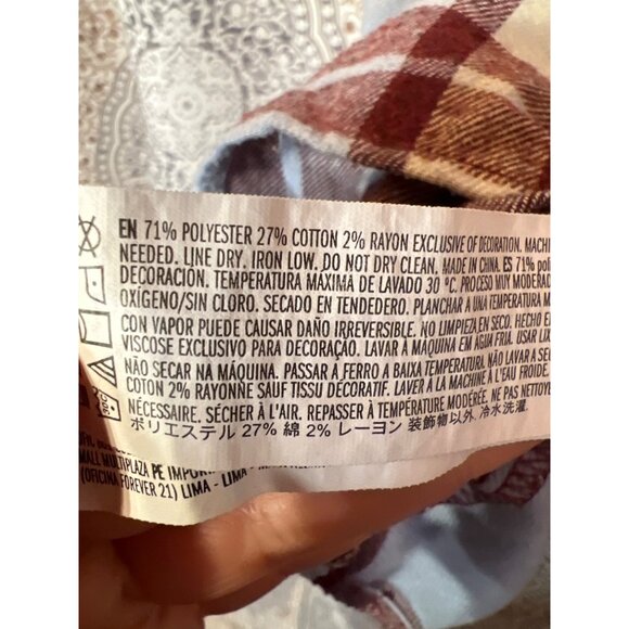 Forever 21 Patchwork Plaid Cropped Shirt Womens Size M - Picture 10 of 10